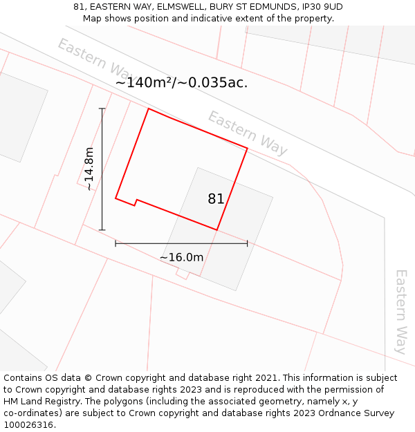 81, EASTERN WAY, ELMSWELL, BURY ST EDMUNDS, IP30 9UD: Plot and title map