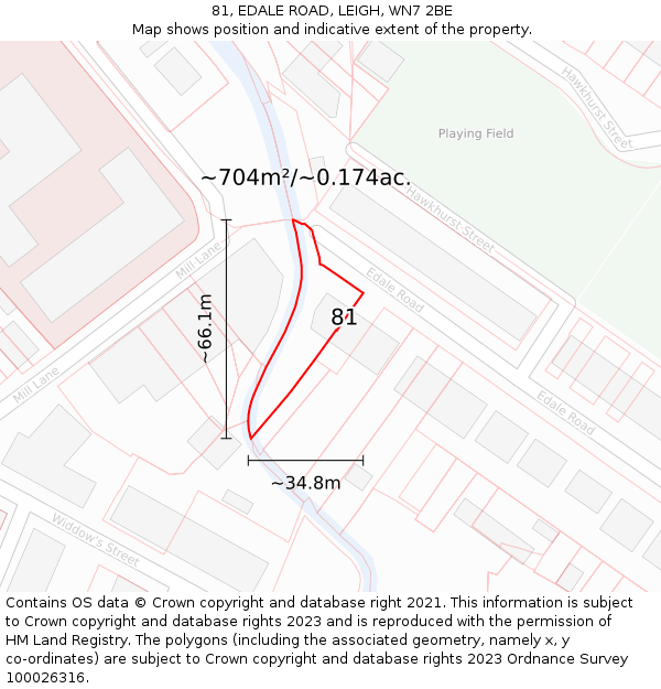 81, EDALE ROAD, LEIGH, WN7 2BE: Plot and title map