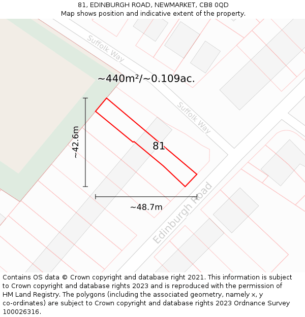 81, EDINBURGH ROAD, NEWMARKET, CB8 0QD: Plot and title map