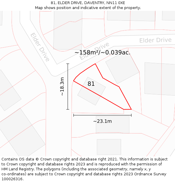 81, ELDER DRIVE, DAVENTRY, NN11 0XE: Plot and title map