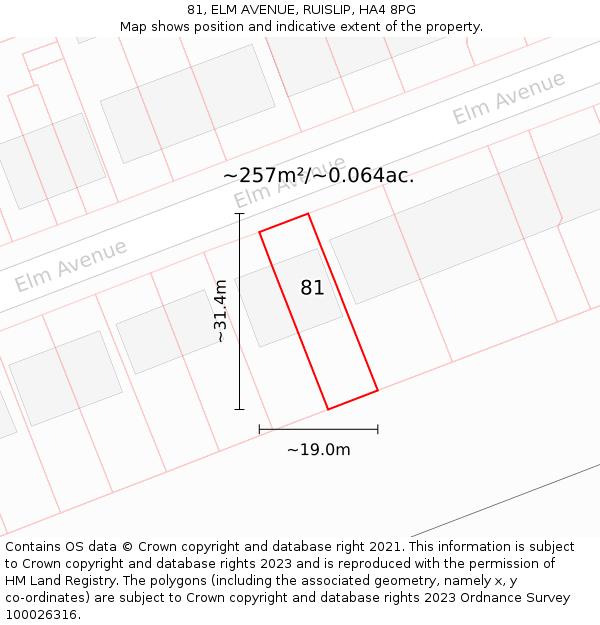 81, ELM AVENUE, RUISLIP, HA4 8PG: Plot and title map