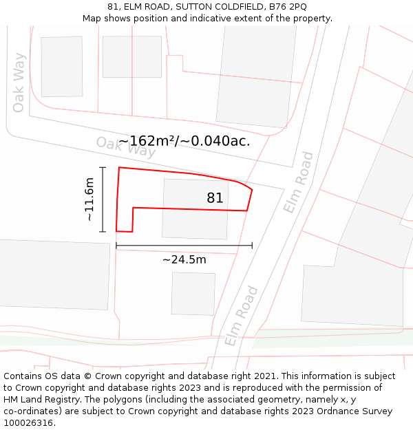 81, ELM ROAD, SUTTON COLDFIELD, B76 2PQ: Plot and title map