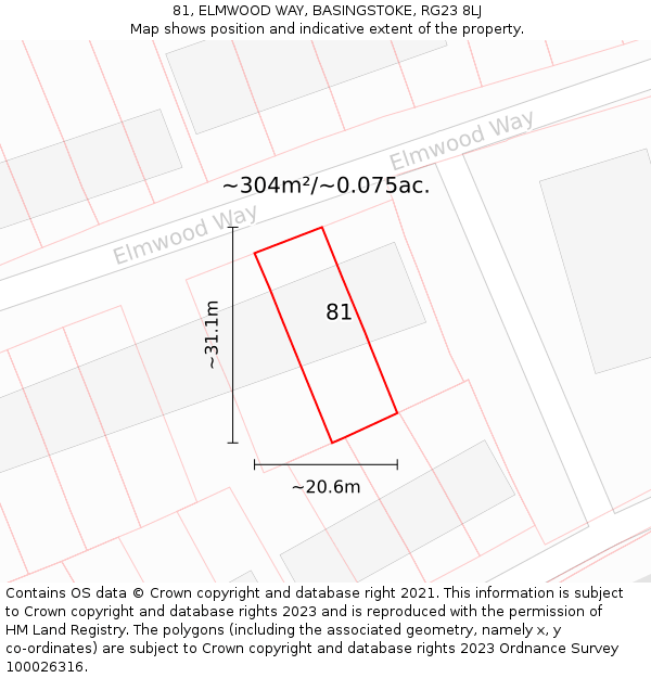 81, ELMWOOD WAY, BASINGSTOKE, RG23 8LJ: Plot and title map