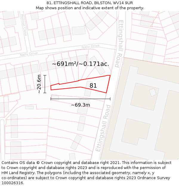 81, ETTINGSHALL ROAD, BILSTON, WV14 9UR: Plot and title map