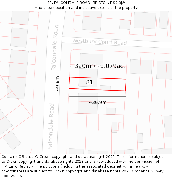 81, FALCONDALE ROAD, BRISTOL, BS9 3JW: Plot and title map