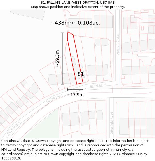 81, FALLING LANE, WEST DRAYTON, UB7 8AB: Plot and title map