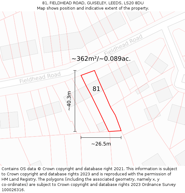 81, FIELDHEAD ROAD, GUISELEY, LEEDS, LS20 8DU: Plot and title map