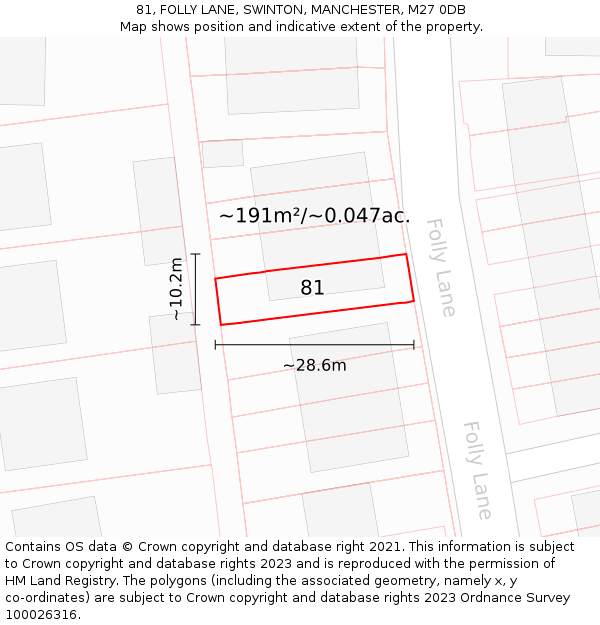 81, FOLLY LANE, SWINTON, MANCHESTER, M27 0DB: Plot and title map