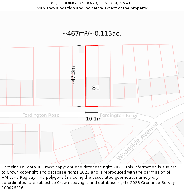 81, FORDINGTON ROAD, LONDON, N6 4TH: Plot and title map