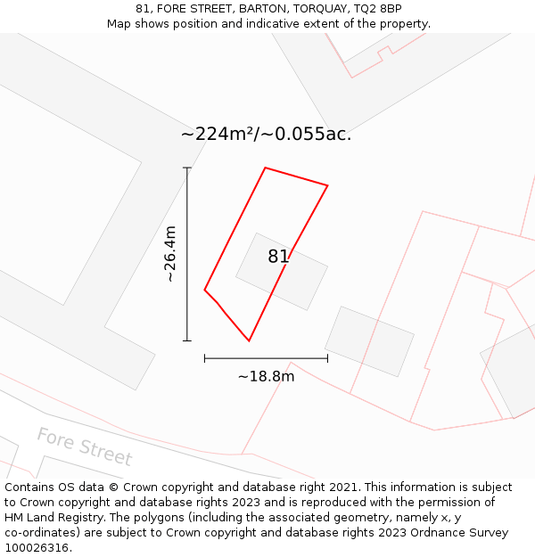 81, FORE STREET, BARTON, TORQUAY, TQ2 8BP: Plot and title map