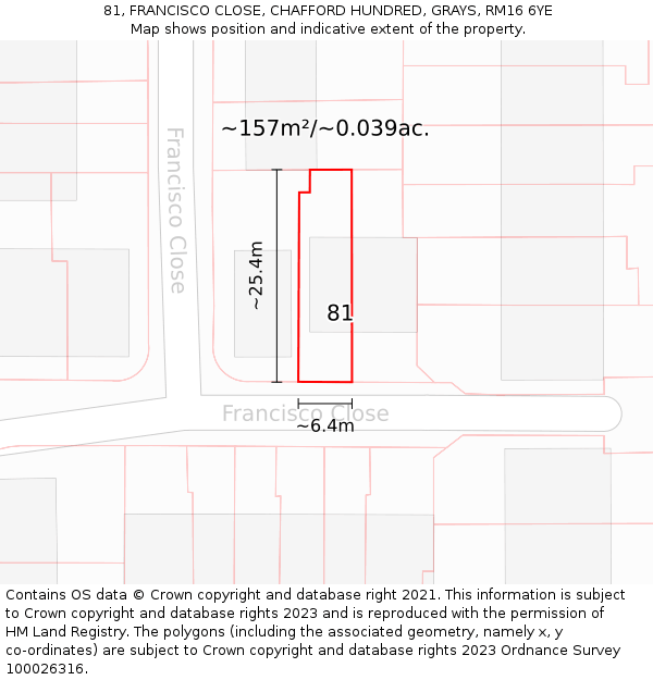 81, FRANCISCO CLOSE, CHAFFORD HUNDRED, GRAYS, RM16 6YE: Plot and title map