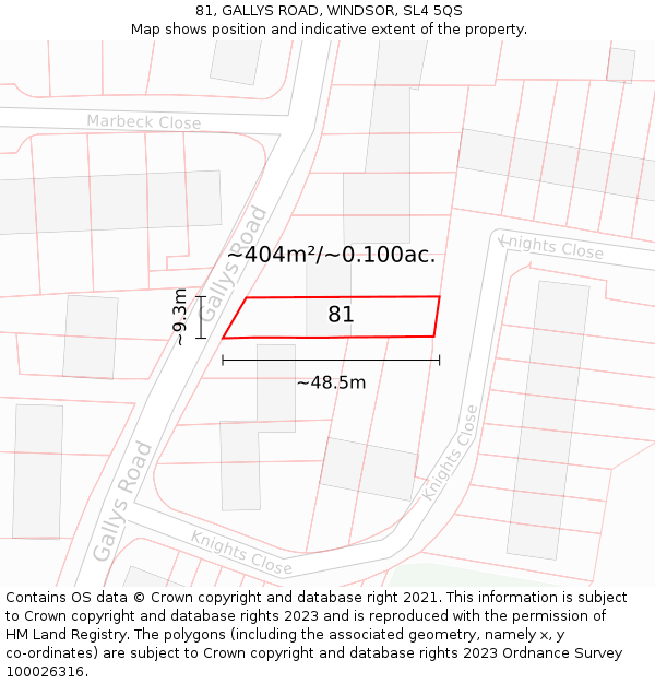 81, GALLYS ROAD, WINDSOR, SL4 5QS: Plot and title map