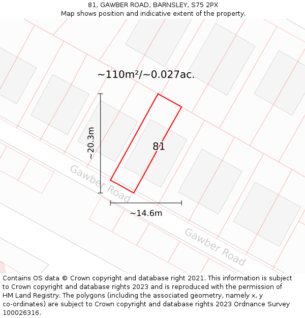 81, GAWBER ROAD, BARNSLEY, S75 2PX: Plot and title map