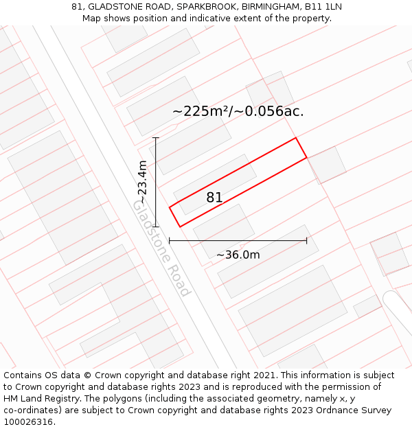 81, GLADSTONE ROAD, SPARKBROOK, BIRMINGHAM, B11 1LN: Plot and title map