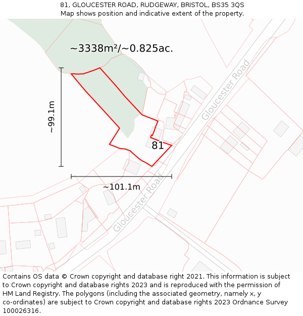 81, GLOUCESTER ROAD, RUDGEWAY, BRISTOL, BS35 3QS: Plot and title map