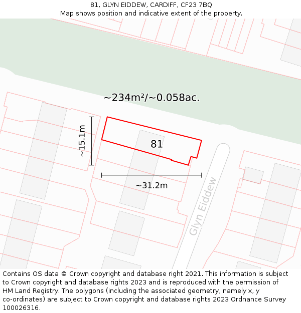 81, GLYN EIDDEW, CARDIFF, CF23 7BQ: Plot and title map