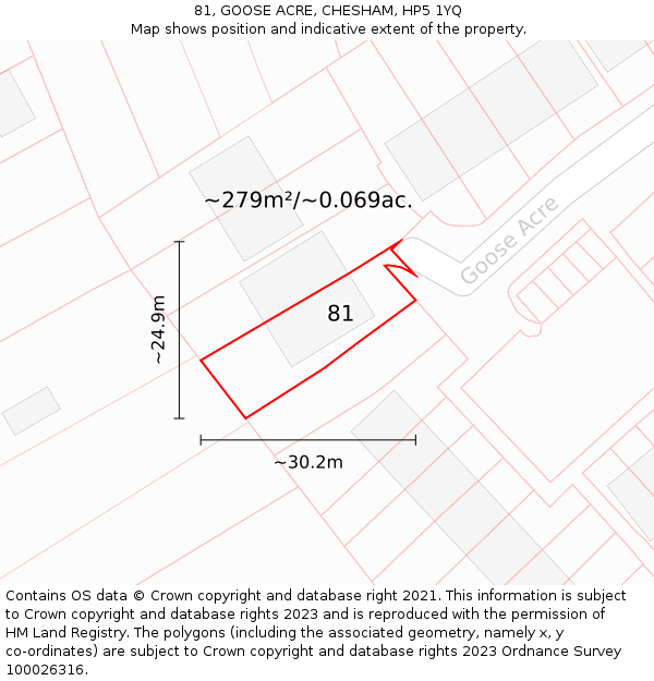 81, GOOSE ACRE, CHESHAM, HP5 1YQ: Plot and title map
