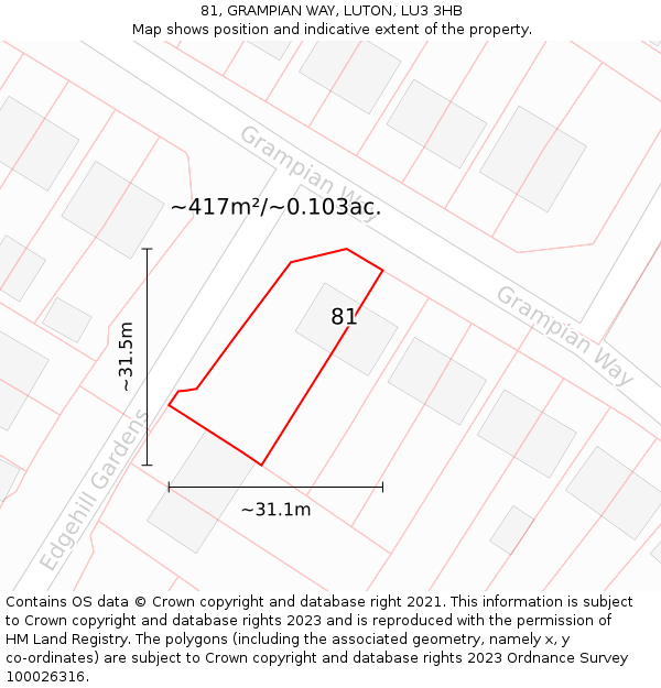 81, GRAMPIAN WAY, LUTON, LU3 3HB: Plot and title map