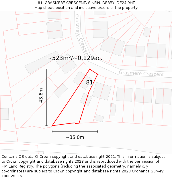 81, GRASMERE CRESCENT, SINFIN, DERBY, DE24 9HT: Plot and title map