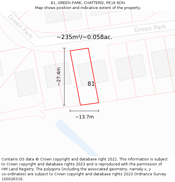 81, GREEN PARK, CHATTERIS, PE16 6DN: Plot and title map
