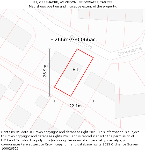 81, GREENACRE, WEMBDON, BRIDGWATER, TA6 7RF: Plot and title map
