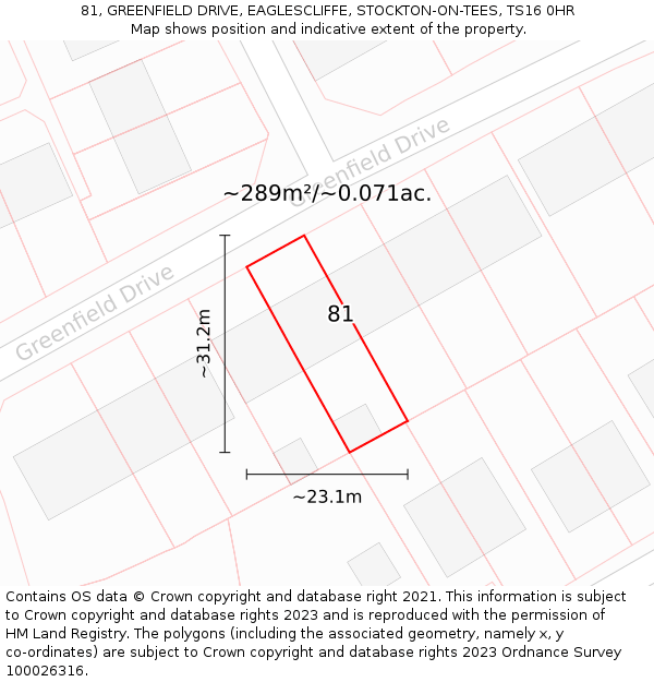 81, GREENFIELD DRIVE, EAGLESCLIFFE, STOCKTON-ON-TEES, TS16 0HR: Plot and title map