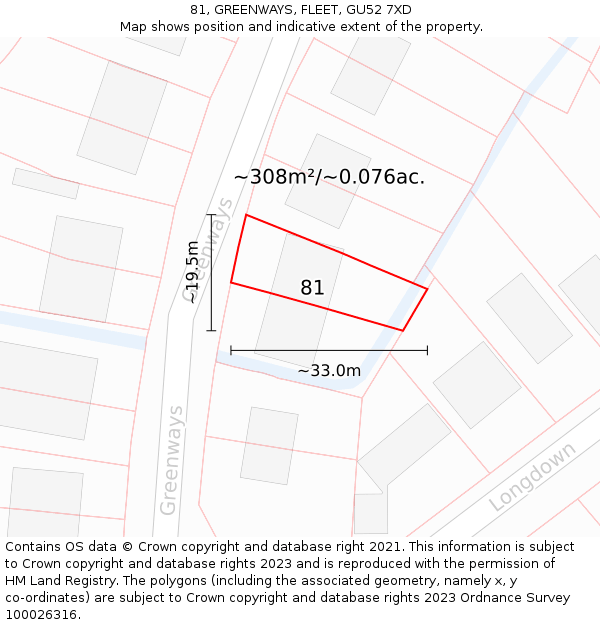81, GREENWAYS, FLEET, GU52 7XD: Plot and title map