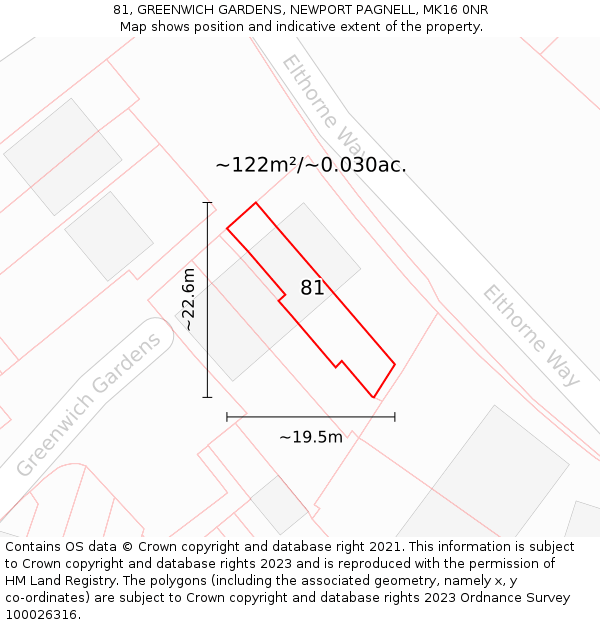 81, GREENWICH GARDENS, NEWPORT PAGNELL, MK16 0NR: Plot and title map