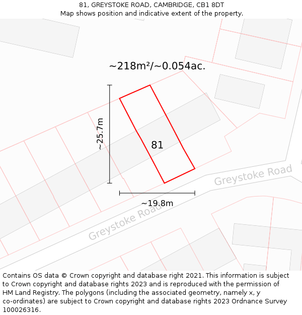 81, GREYSTOKE ROAD, CAMBRIDGE, CB1 8DT: Plot and title map