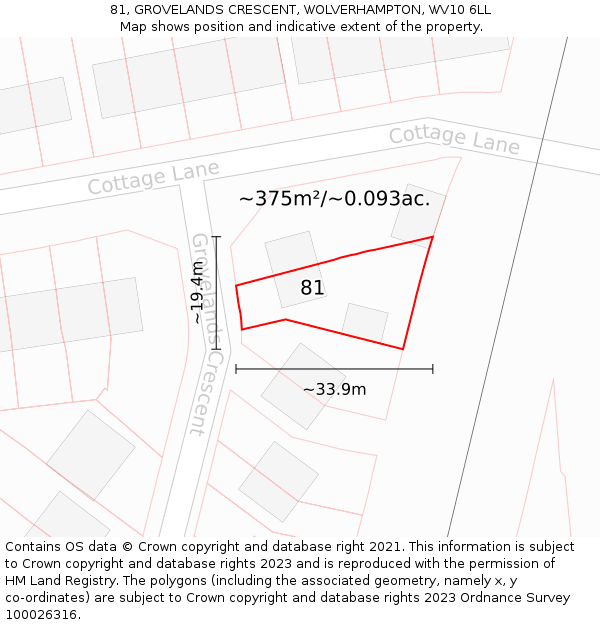 81, GROVELANDS CRESCENT, WOLVERHAMPTON, WV10 6LL: Plot and title map