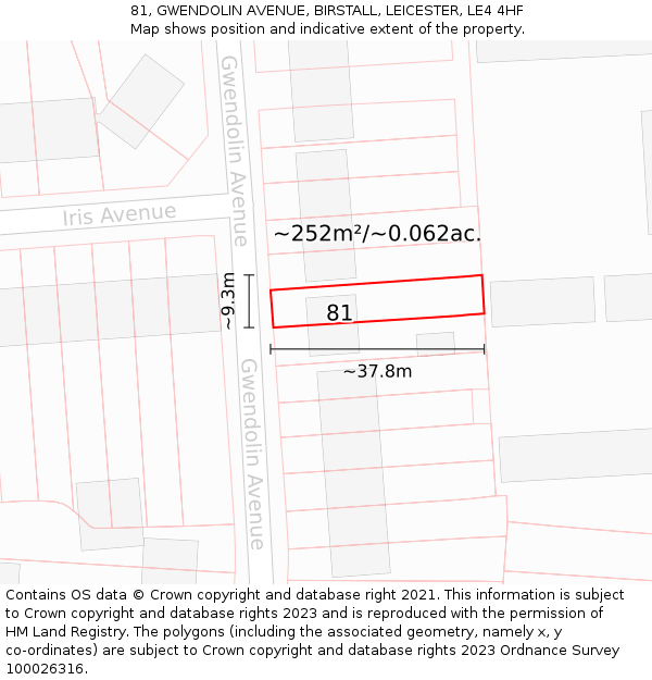 81, GWENDOLIN AVENUE, BIRSTALL, LEICESTER, LE4 4HF: Plot and title map