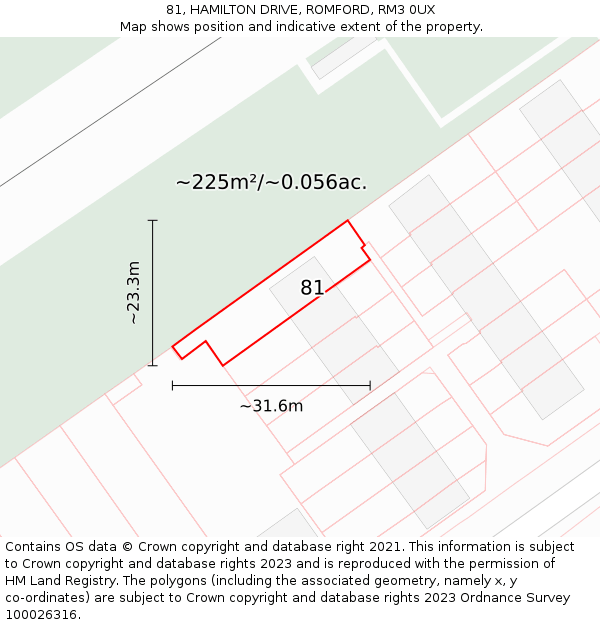 81, HAMILTON DRIVE, ROMFORD, RM3 0UX: Plot and title map