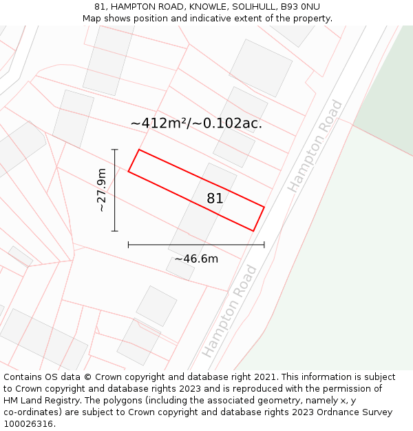 81, HAMPTON ROAD, KNOWLE, SOLIHULL, B93 0NU: Plot and title map