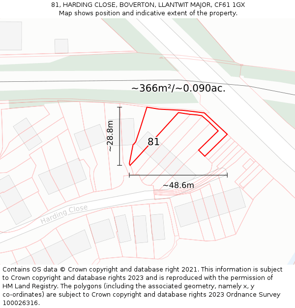 81, HARDING CLOSE, BOVERTON, LLANTWIT MAJOR, CF61 1GX: Plot and title map