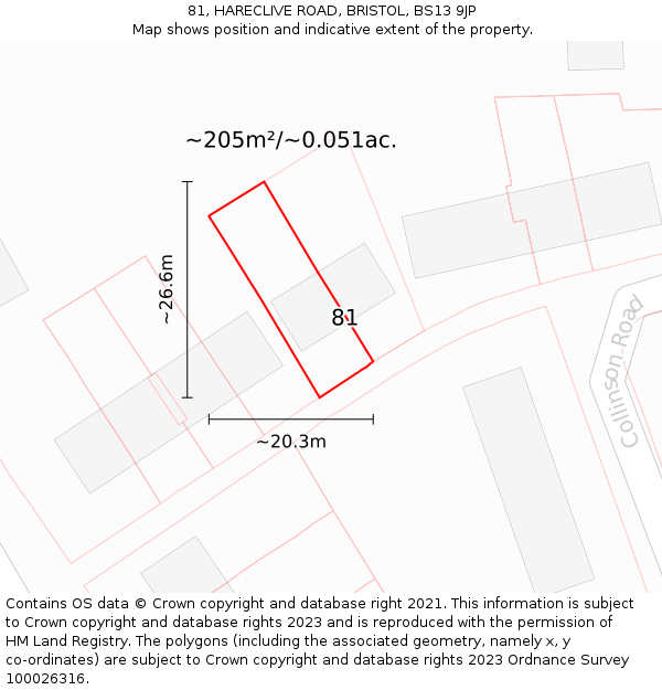 81, HARECLIVE ROAD, BRISTOL, BS13 9JP: Plot and title map