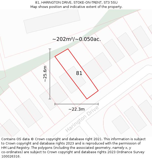 81, HARINGTON DRIVE, STOKE-ON-TRENT, ST3 5SU: Plot and title map