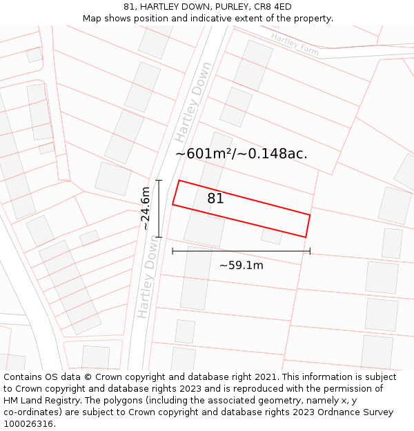 81, HARTLEY DOWN, PURLEY, CR8 4ED: Plot and title map