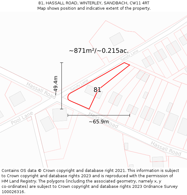 81, HASSALL ROAD, WINTERLEY, SANDBACH, CW11 4RT: Plot and title map