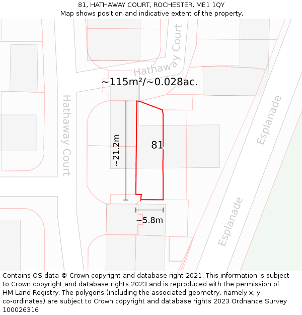 81, HATHAWAY COURT, ROCHESTER, ME1 1QY: Plot and title map