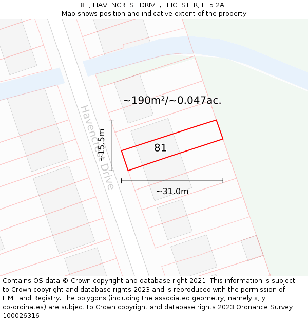 81, HAVENCREST DRIVE, LEICESTER, LE5 2AL: Plot and title map
