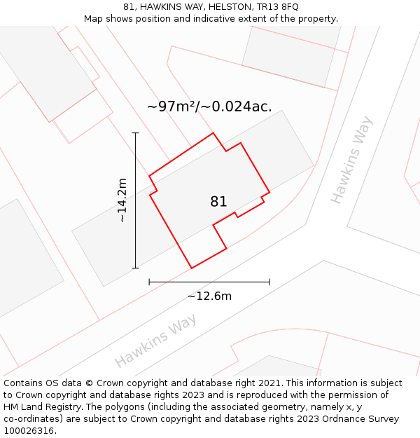 81, HAWKINS WAY, HELSTON, TR13 8FQ: Plot and title map