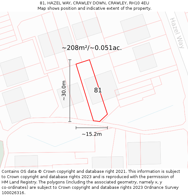81, HAZEL WAY, CRAWLEY DOWN, CRAWLEY, RH10 4EU: Plot and title map