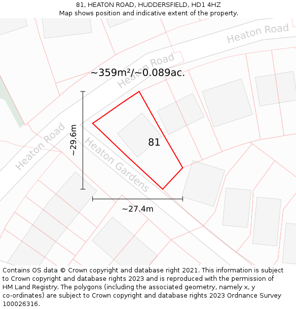 81, HEATON ROAD, HUDDERSFIELD, HD1 4HZ: Plot and title map