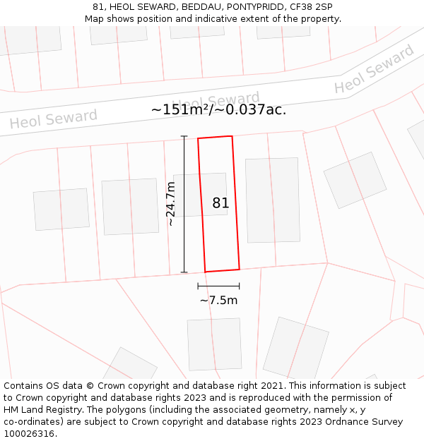81, HEOL SEWARD, BEDDAU, PONTYPRIDD, CF38 2SP: Plot and title map