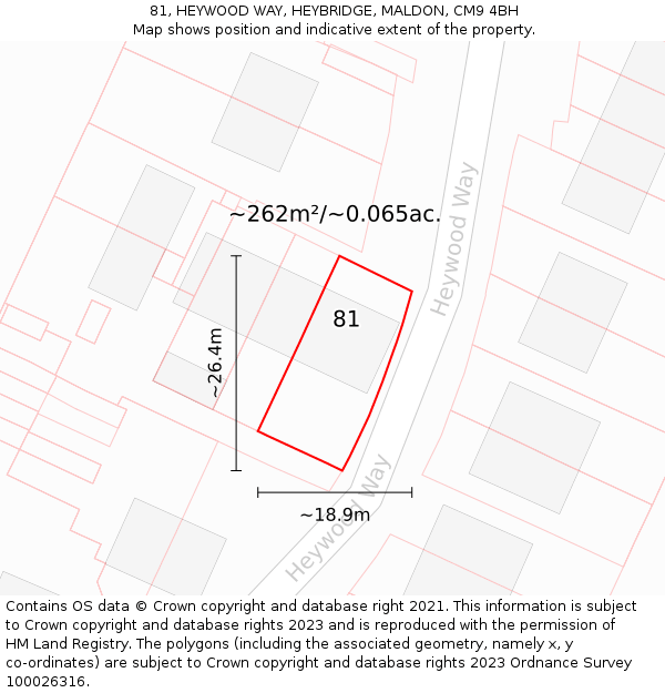 81, HEYWOOD WAY, HEYBRIDGE, MALDON, CM9 4BH: Plot and title map