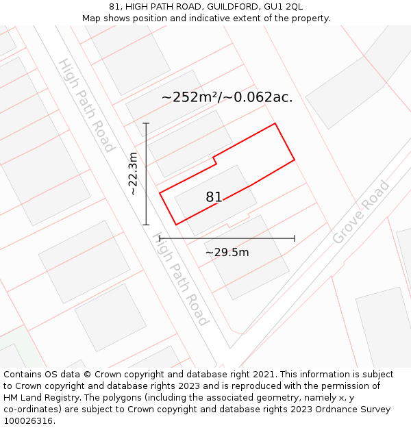 81, HIGH PATH ROAD, GUILDFORD, GU1 2QL: Plot and title map