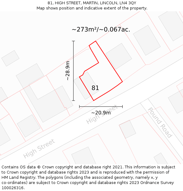 81, HIGH STREET, MARTIN, LINCOLN, LN4 3QY: Plot and title map