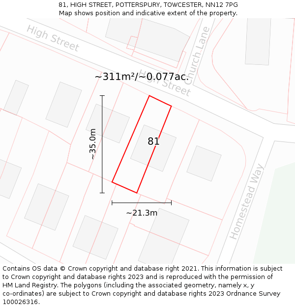81, HIGH STREET, POTTERSPURY, TOWCESTER, NN12 7PG: Plot and title map