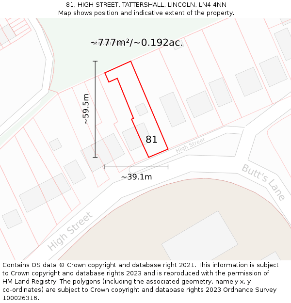 81, HIGH STREET, TATTERSHALL, LINCOLN, LN4 4NN: Plot and title map