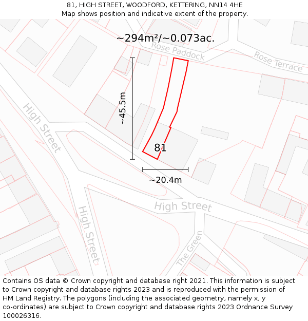 81, HIGH STREET, WOODFORD, KETTERING, NN14 4HE: Plot and title map